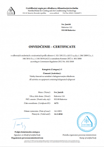 Certifikát - zariadenia s halogenovým chladivom